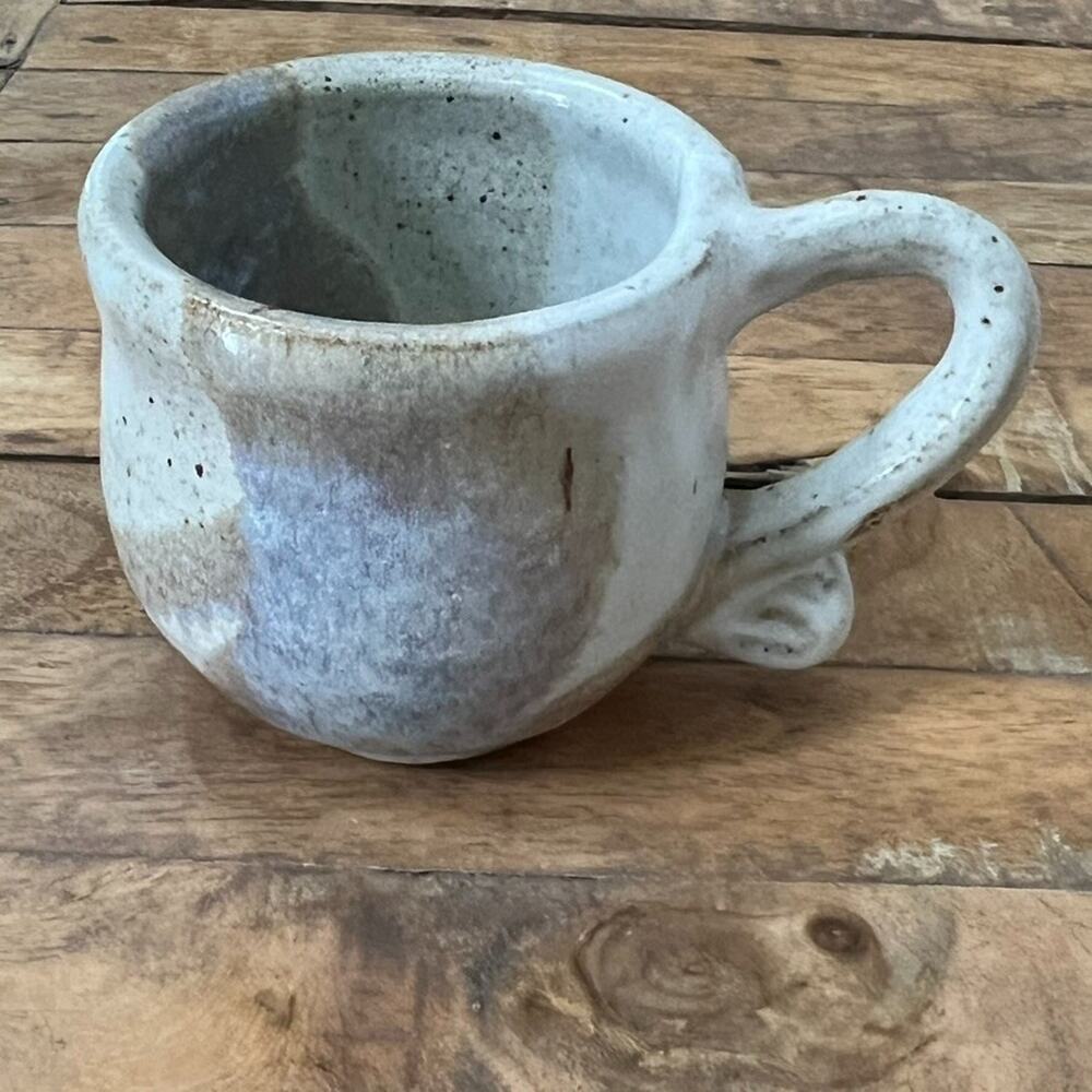 Studio Art Pottery Mug 3.5" Tall Shino Glaze Stoneware Gray Toned Speckled